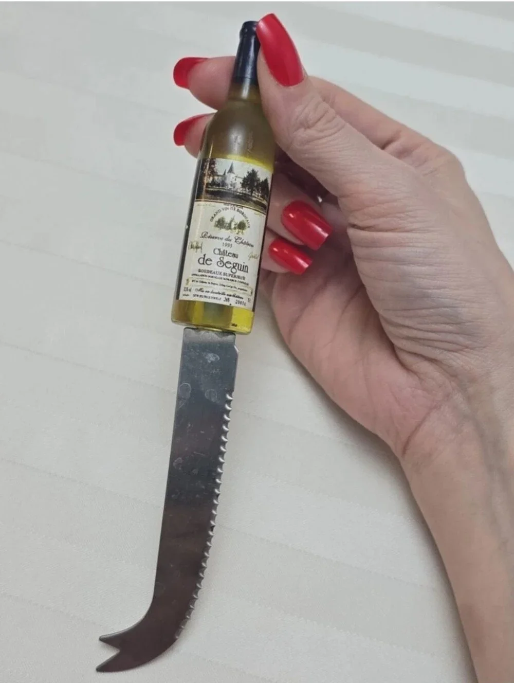 Vintage Cheese Knife Stainless Steel French Chateau de Seguin Wine Bottle Handle
